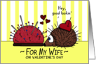 Happy Valentine’s Day for Wife Porcupine Hedgehog and Pin Cushion Love card