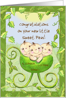 Customizable Congratulations on New Triplets Baby in Pea Pod Stroller card