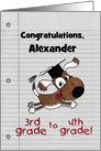 Personalized Congratulations on Graduating Third Grade Dog with Cap card