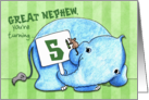 Elephant with Sign- 5th Birthday for Great Nephew card