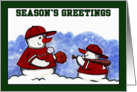 Season’s Greetings Snowmen Baseball themed Christmas Holiday card