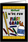 Personalized Back to School for 1st Grade School Supplies card