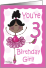 Cute Whimsical African American Ballerina Birthday Girl-3rd Birthday card