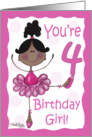 Cute Whimsical African American Ballerina Birthday Girl-4th Birthday card