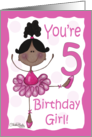 Cute Whimsical African American Ballerina Birthday Girl-5th Birthday card