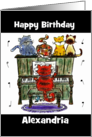 Customizable Name Happy Birthday Alexandria Cats and Piano card
