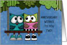 Happy Anniversary for Couple Two Owls on Tree Swing card