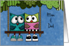 Customizable Happy Anniversary for Mom and Dad Two Owls on Tree Swing card