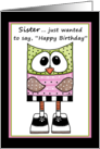 Happy Birthday for Sister- Green and Pink Spotted Owl in Saddle Shoes card