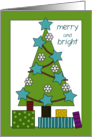 Merry Christmas Christmas Tree with Snowflakes and Stars card
