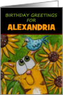 Birthday Greetings Personalized Name Tabby Cat Bluebird Sunflowers card