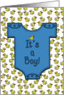 Congratulations on New Baby Boy Blue Onesie with Ducks card