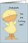 Customizable Birthday for Grandson One year old-Yellow Ducky card