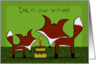 Customizable Happy Birthday for Dad Two Foxes with Birthday Cake card