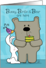Happy Birthday for Brother- Bunny, Birdie and Bear with Cake card