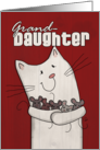 Happy Birthday Granddaughter- White Barn Cat Holding Mice card