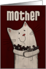 Happy Birthday Mother Mom White Barn Cat Holding Mice card