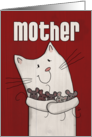 Happy Birthday Mother/Mom- White Barn Cat Holding Mice card