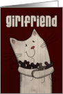 Happy Birthday Girlfriend White Barn Cat Holding Mice card