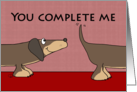 Happy Anniversary to Wife-You Complete Me-Two Halves of one Dachshund card