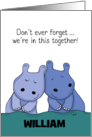 Customizable Name Happy Anniversary for Husband Snuggling Hippos card