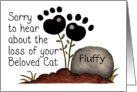 Customizable Name Pet Sympathy for Cat Paw Print Flowers Gravestone card