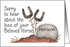 Customizable Name Pet Sympathy Horse-Horseshoe Flowers & Gravestone card