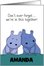 Customizable Name Happy Anniversary for Wife Snuggling Hippos card