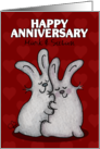 Customizable Names Happy Anniversary for Couple-Cuddling Bunnies card