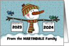 Snowman with Signs Customizable Date New Year’s 2024 from Family Name card