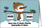 Snowman with Signs Customizable Date New Year’s 2024 Aunt Uncle Names card