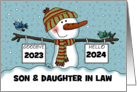 Snowman with Signs Customizable New Year’s 2024 Son Daughter in law card