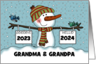 Snowman with Signs Customizable New Year’s 2024 Grandparents card