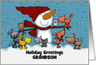 Snowman Small Animals Customizable Christmas Greeting for Grandson card