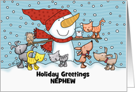 Snowman Small Animals Customizable Christmas Greeting for Nephew card