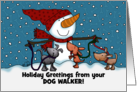 Personalized from Dog Walker Snowman Dogs on Leashes Merry Christmas card