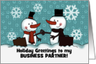 Personalized for Business Partner Handshaking Snowmen Merry Christmas card