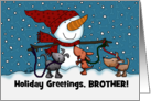 Snowman Dogs on Leashes Customizable for Brother Merry Christmas card