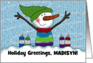 Snowman Snow Cone Customizable Name Merry Christmas for Madisyn card