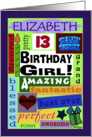 Happy Birthday Name and Age Specific Elizabeth 13 Good Word Subway Art card