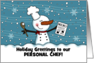 Snowman Chef Customize Merry Christmas to a Chef Food Service card