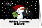 Teacher Snowman Customizable Christmas for Teacher Chalkboard Snow card