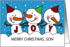 Joyful Snowman Trio Customizable Merry Christmas for Son card