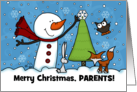 Snowman and Woodland Animals Customizable Merry Christmas for Parents card
