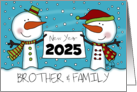 Snowmen with Sign Customizable Happy New Year 2025 Brother’s Family card