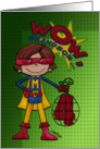 4th Birthday for Grandson with Letter M- Superhero-Comic Style card