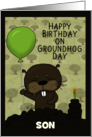 Customizable Groundhog Day Birthday for Son Groundhog and Dirt Cake card