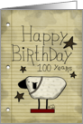 Primitive Sheep Happy 100th Birthday Old Notebook Paper card