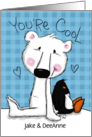 Polar Bear and Penguin Customizable Names Happy Anniversary to Couple card
