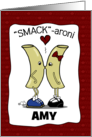 Personalized Valentine’s Day Amy Smack aroni Kissing Macaroni Pasta card